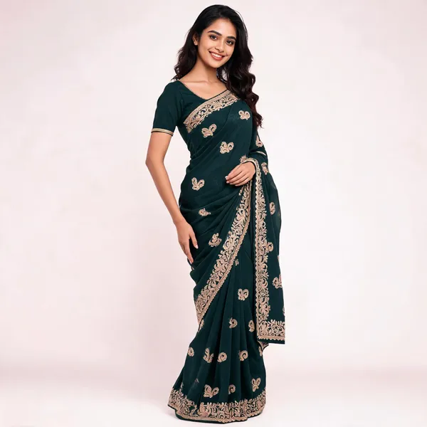 Green_Georgette_Saree_With_Blouse_Piece_For_women