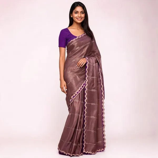 Pitch_Satin_Saree_With_Blouse_Piece_For_women