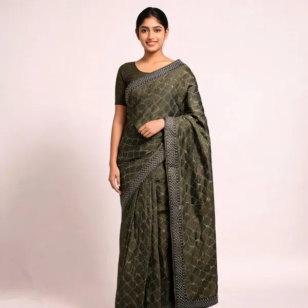 Green_Lycra_Saree_With_Blouse_Piece_For_women