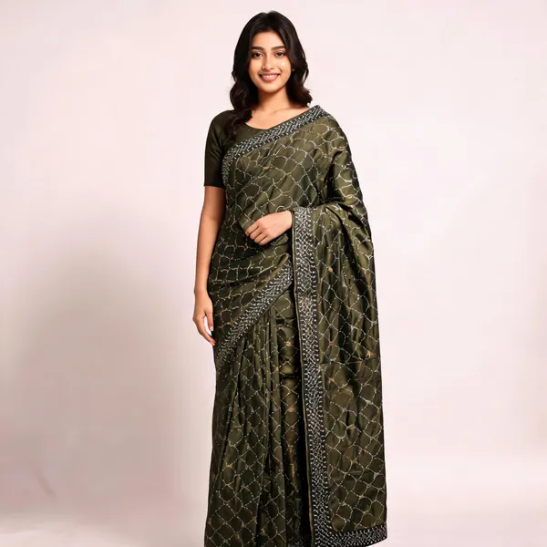 Green_Lycra_Saree_With_Blouse_Piece_For_women