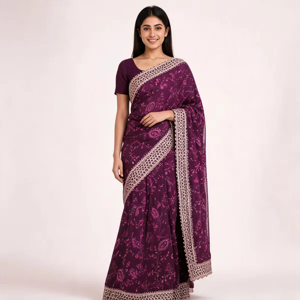 Wine_Georgette_Saree_With_Blouse_Piece_For_women