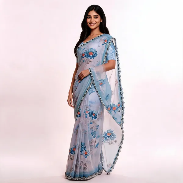Multicolor_Printed_Organza_Saree_With_Blouse_Piece_For_women