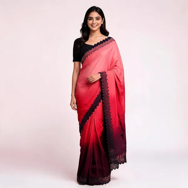 Red_Chiffon_Saree_With_Blouse_Piece_For_women