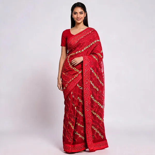 Brown_Satin_Saree_With_Blouse_Piece_For_women