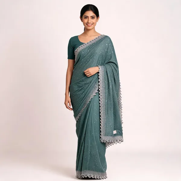 Sea_Green_Satin_Saree_With_Blouse_Piece_For_women