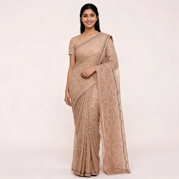 Pitch_Chiffon_Saree_With_Blouse_Piece_For_women