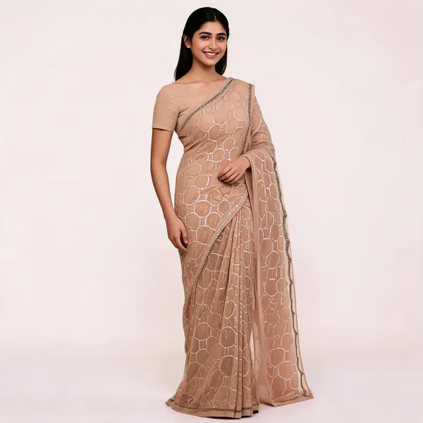 Pitch_Chiffon_Saree_With_Blouse_Piece_For_women