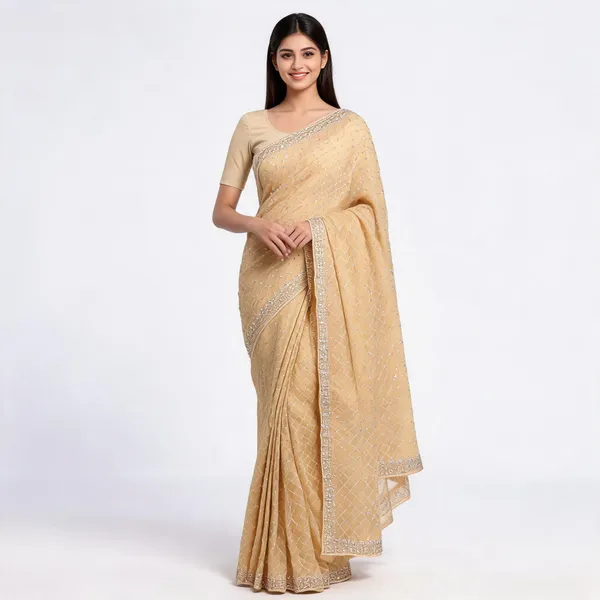 Beige_Satin_Saree_With_Blouse_Piece_For_women