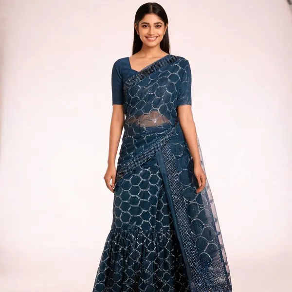 Shaded_Black_Georgette_Saree_With_Blouse_Piece_For_women