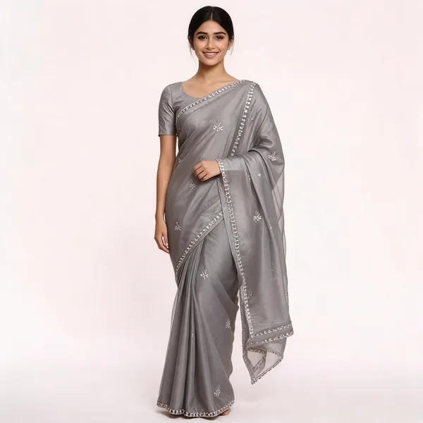 Silver_Soft_Organza_Saree_With_Blouse_Piece_For_women