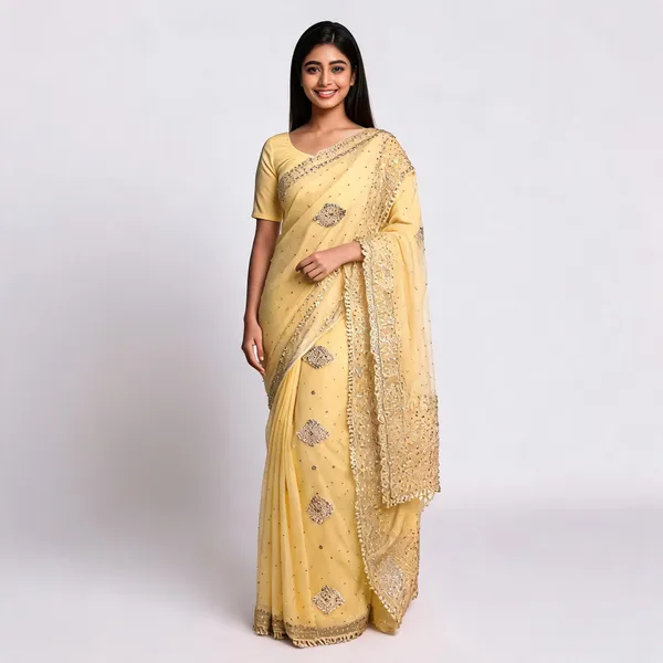 Yellow_Georgette_Saree_With_Blouse_Piece_For_women