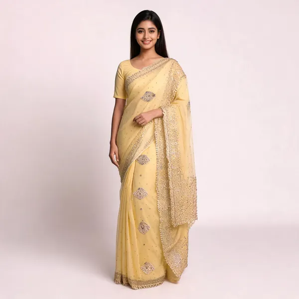 Yellow_Georgette_Saree_With_Blouse_Piece_For_women