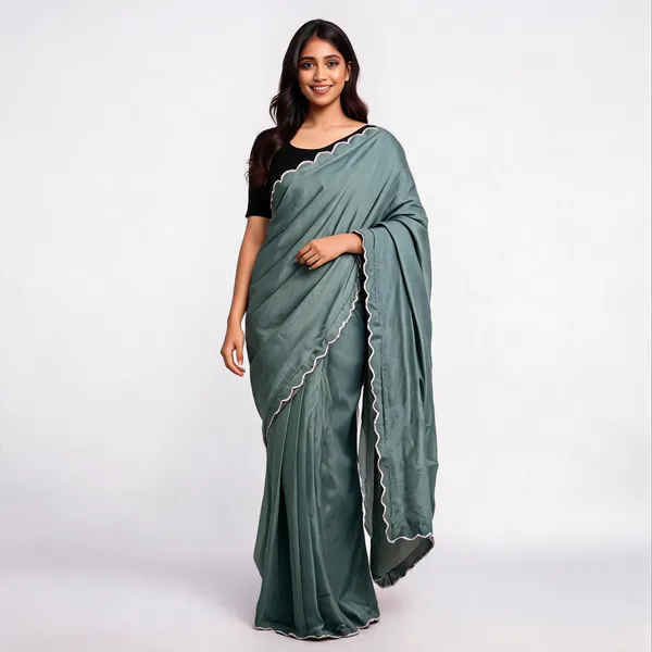 Green_Satin_Saree_With_Blouse_Piece_For_women