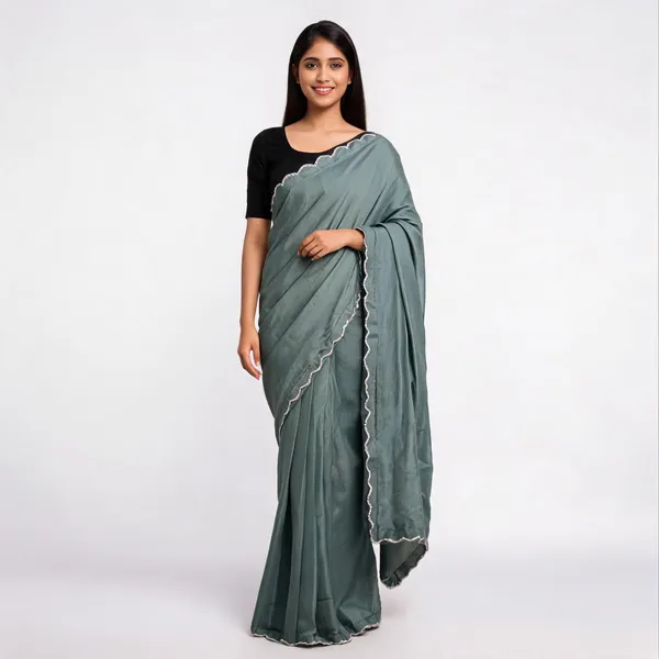 Green_Satin_Saree_With_Blouse_Piece_For_women