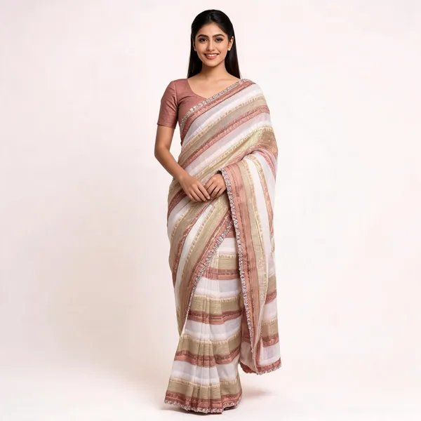 White_Satin_Saree_With_Blouse_Piece_For_women