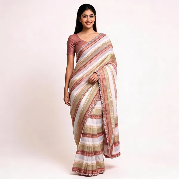 White_Satin_Saree_With_Blouse_Piece_For_women