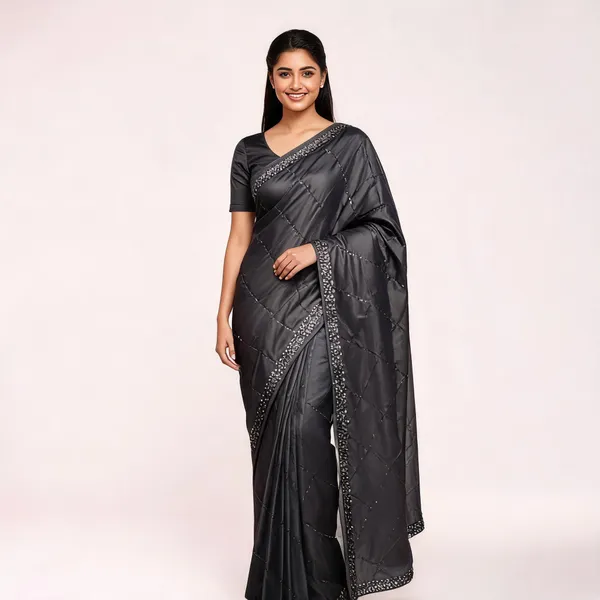 Black_Satin_Saree_With_Blouse_Piece_For_women