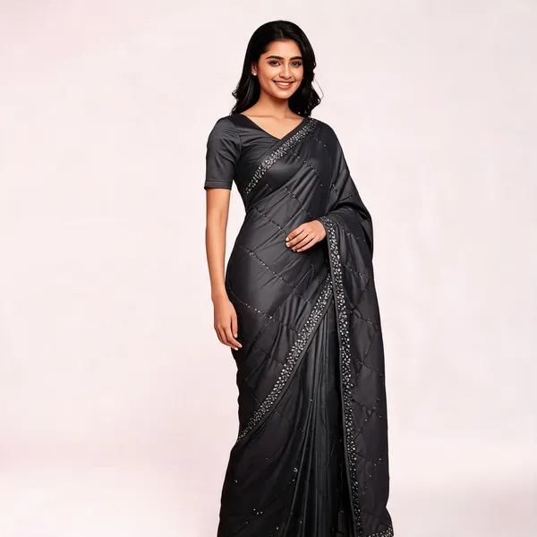 Black_Satin_Saree_With_Blouse_Piece_For_women