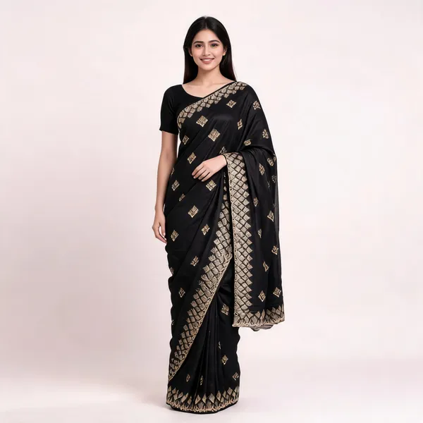 Black_Vichitra_Saree_With_Blouse_Piece_For_women