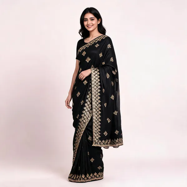 Black_Vichitra_Saree_With_Blouse_Piece_For_women