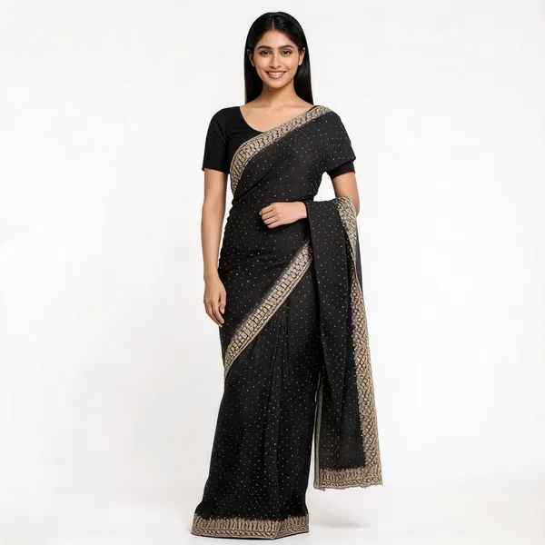 Green_Satin_Saree_With_Blouse_Piece_For_women