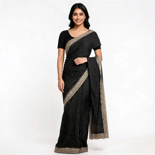 Green_Satin_Saree_With_Blouse_Piece_For_women