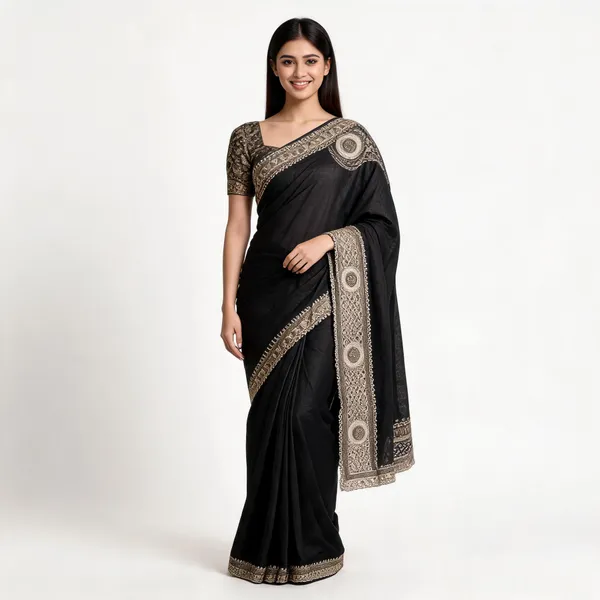 Black_Vichitra_Saree_With_Blouse_Piece_For_women