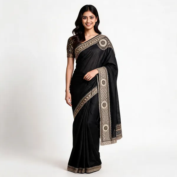 Black_Vichitra_Saree_With_Blouse_Piece_For_women