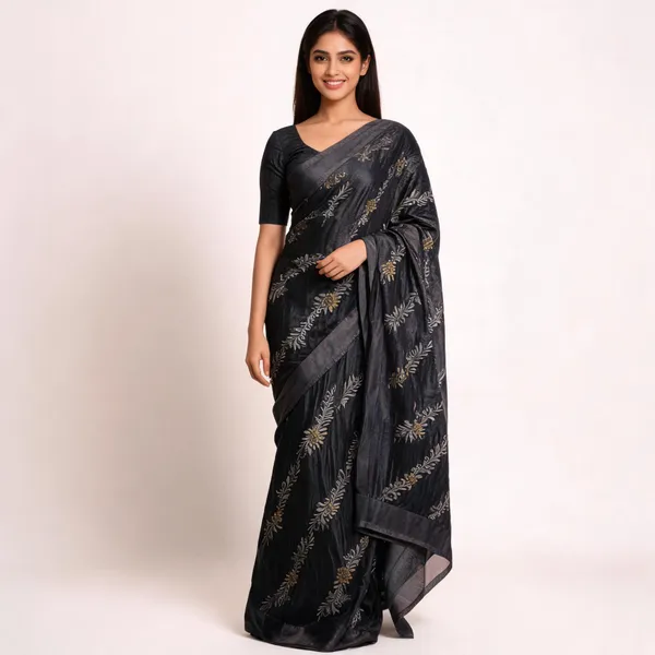 Black_Cotton_Saree_With_Blouse_Piece_For_women