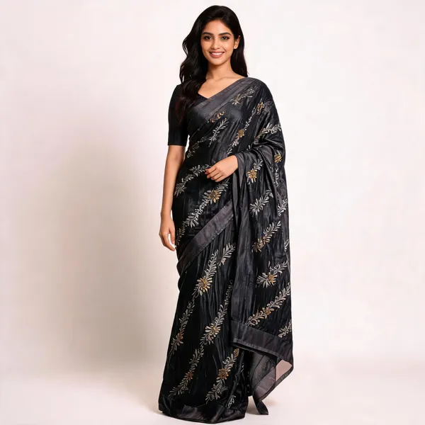 Black_Cotton_Saree_With_Blouse_Piece_For_women