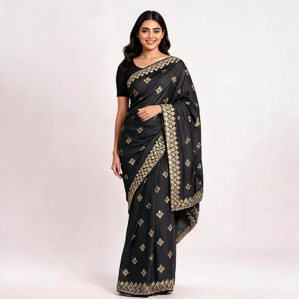 Black_Vichitra_Saree_With_Blouse_Piece_For_women