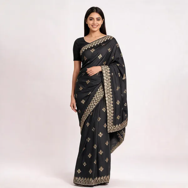 Black_Vichitra_Saree_With_Blouse_Piece_For_women