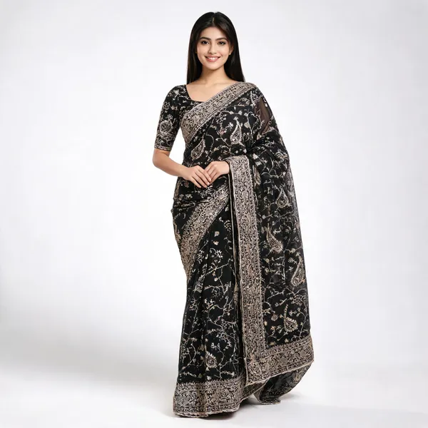 Black_Georgette_Saree_With_Blouse_Piece_For_women