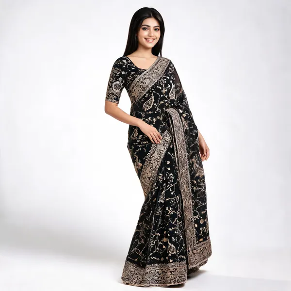 Black_Georgette_Saree_With_Blouse_Piece_For_women