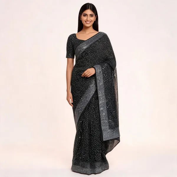 Black_Georgette_Saree_With_Blouse_Piece_For_women