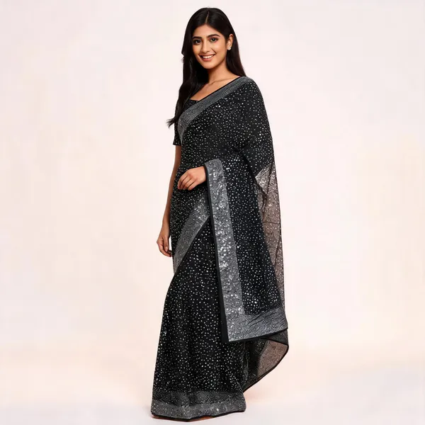 Black_Georgette_Saree_With_Blouse_Piece_For_women