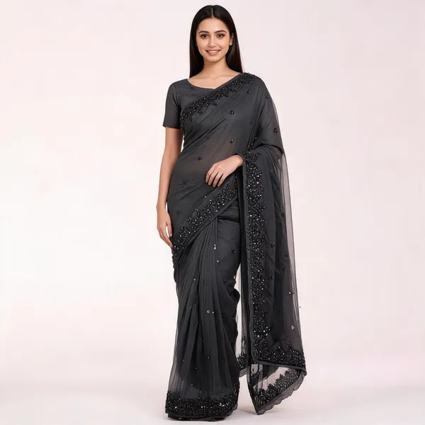 Black_Tissue_Saree_With_Blouse_Piece_For_women
