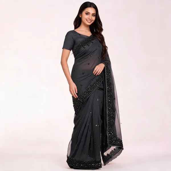 Black_Tissue_Saree_With_Blouse_Piece_For_women