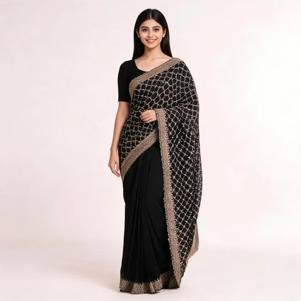 Black_Georgette_Saree_With_Blouse_Piece_For_women