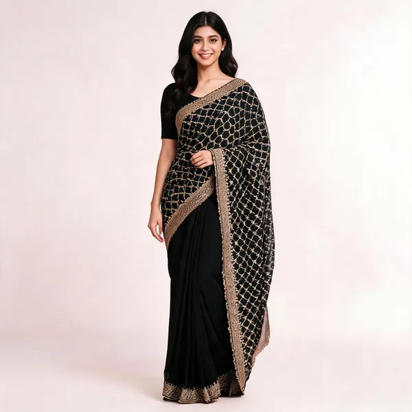 Black_Georgette_Saree_With_Blouse_Piece_For_women
