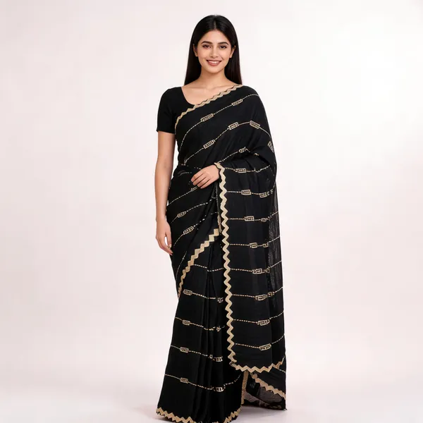 Black_Satin_Saree_With_Blouse_Piece_For_women