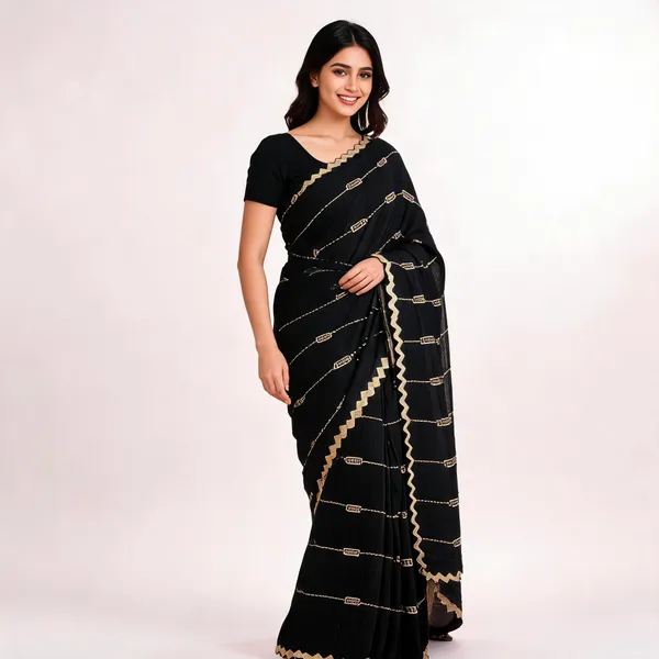 Black_Satin_Saree_With_Blouse_Piece_For_women