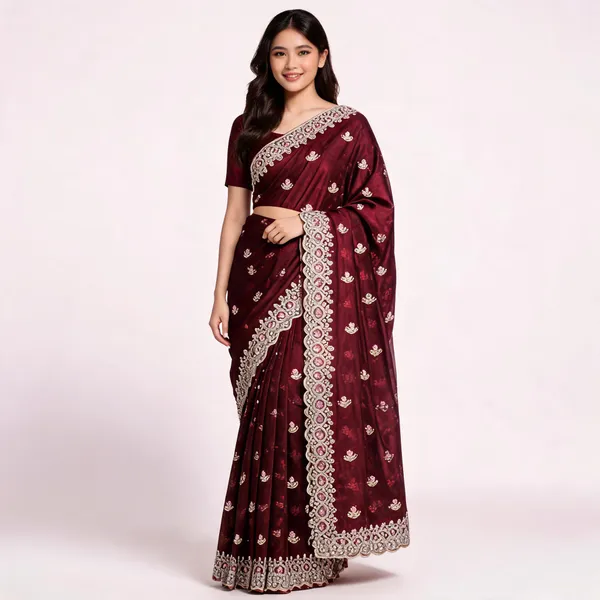 Marron_Vichitra_Saree_With_Blouse_Piece_For_women