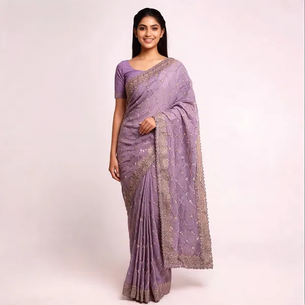 Lavender_Georgette_Saree_With_Blouse_Piece_For_women