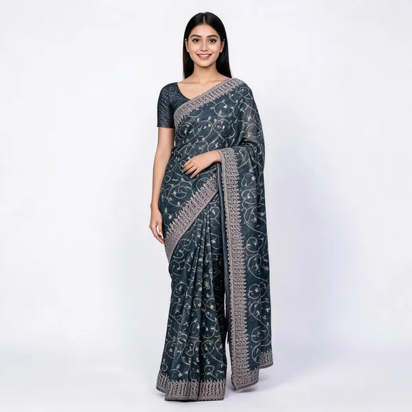 Green_Georgette_Saree_With_Blouse_Piece_For_women