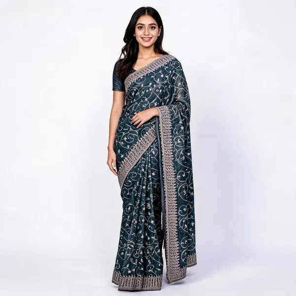 Green_Georgette_Saree_With_Blouse_Piece_For_women