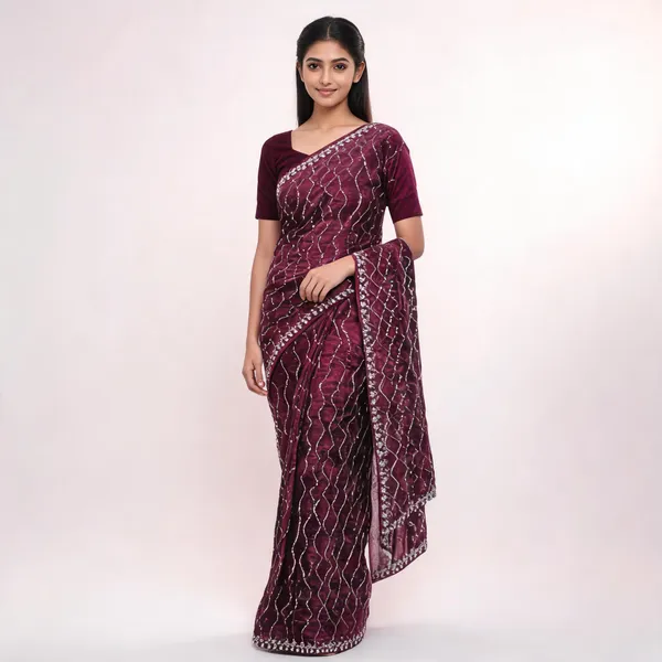 Wine_Georgette_Saree_With_Blouse_Piece_For_women