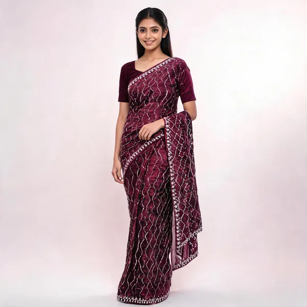 Wine_Georgette_Saree_With_Blouse_Piece_For_women