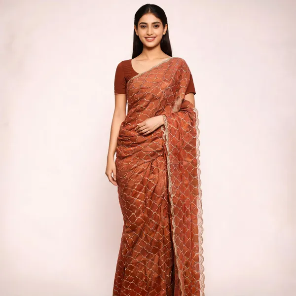 Rust_Satin_Saree_With_Blouse_Piece_For_women