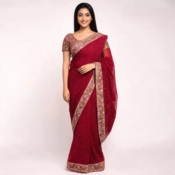 Pink_Georgette_Saree_With_Blouse_Piece_For_women